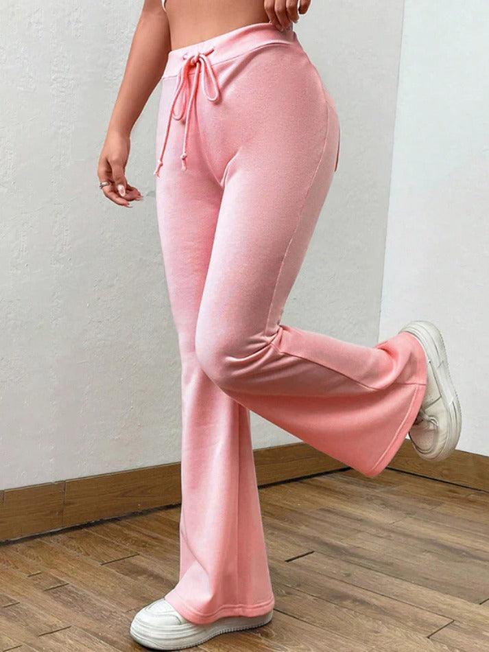 Solid Drawstring Flare Leg Pants - HouseofHalley