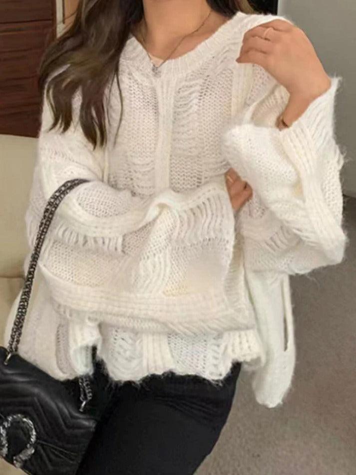 Solid Cutout Loose Knit Sweater