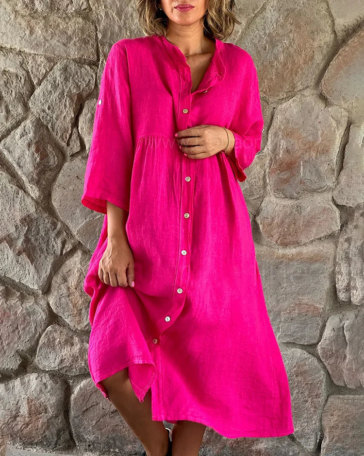 Loose-fitting shirt dress in cotton and linen