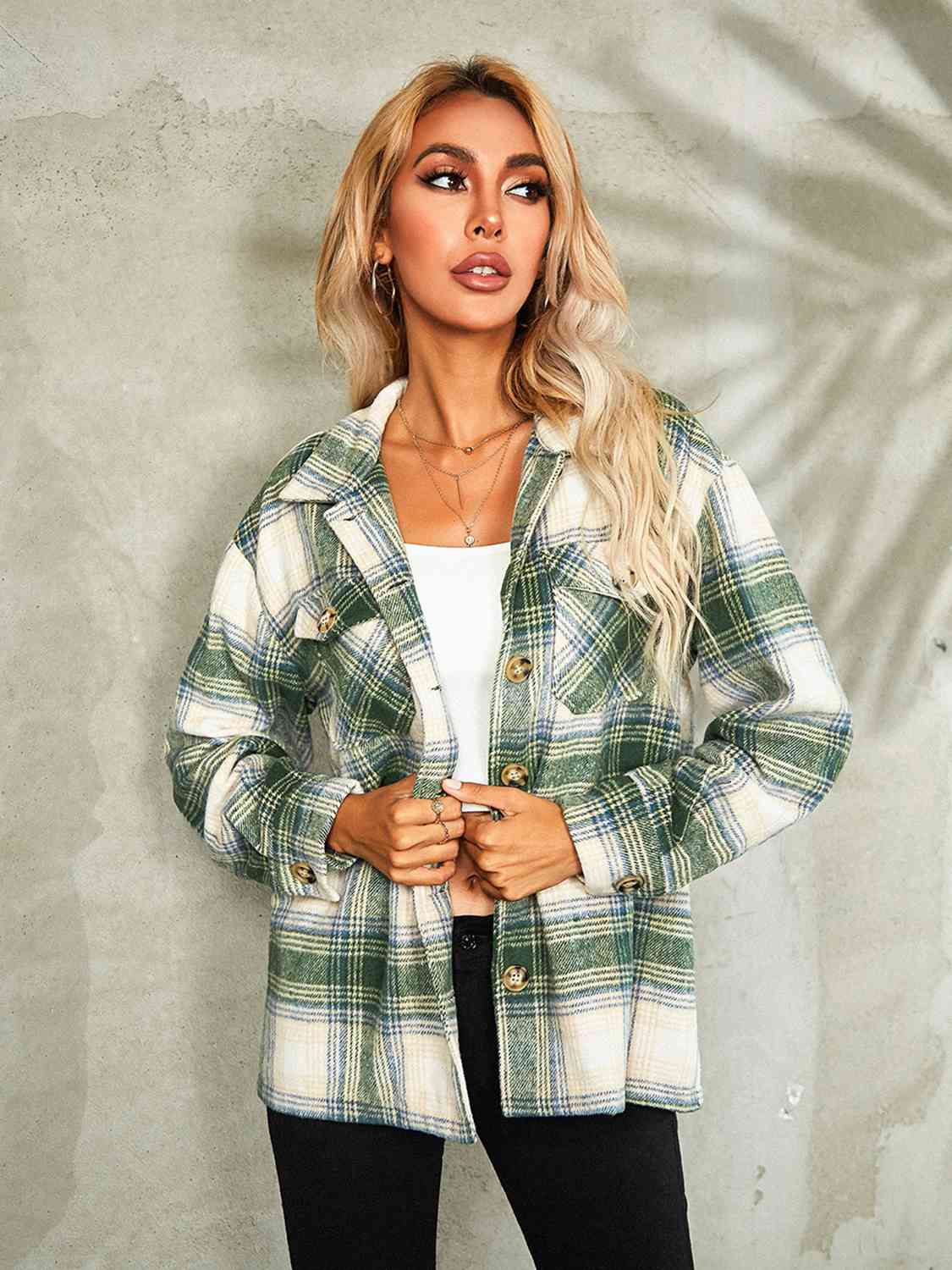 Karierte Jacke mit Button-Down-Kragen
