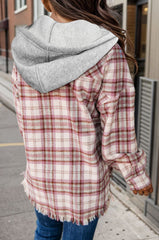 Karierte Kapuzenjacke mit offenem Saum und Kordelzug