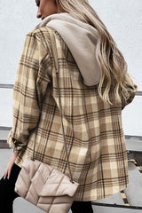 Plaid Button Up Hooded Jacket with Pockets
