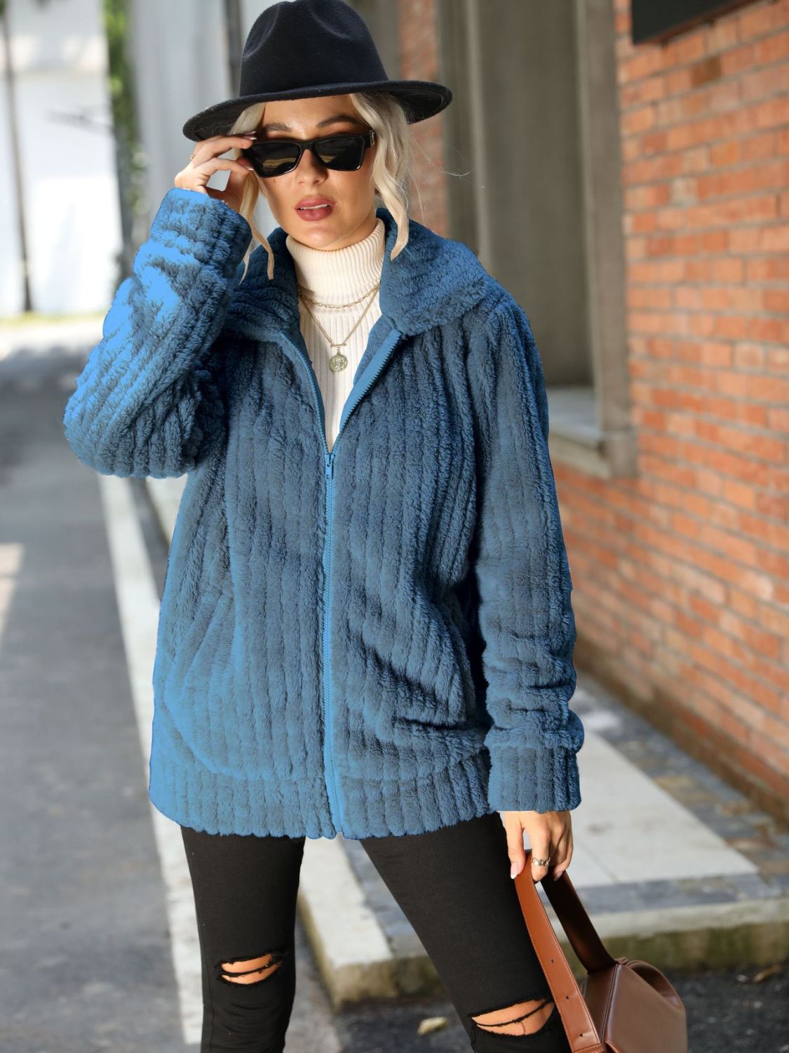 Gerippte Jacke mit Reißverschlusskragen