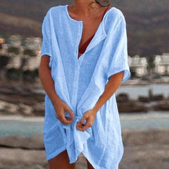 Blusa suelta de manga corta de un solo color 