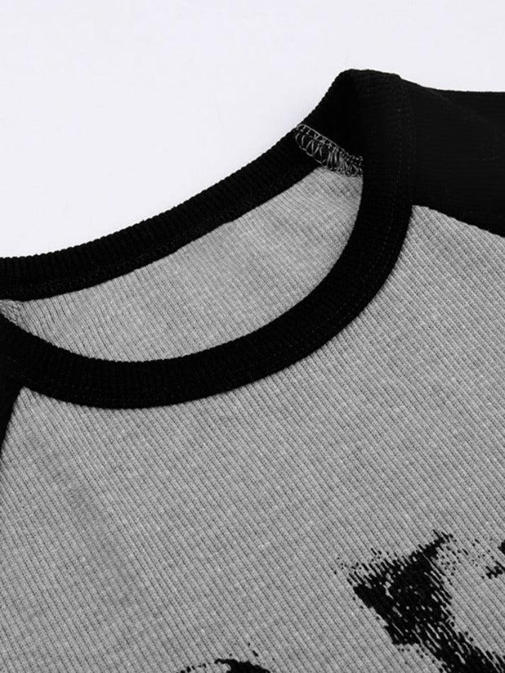 Street Portrait Print Raglan Ribbed Long Sleeve Knit