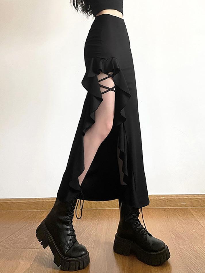 High Waist Irregular Split Goth Skirt