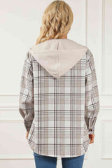 Karierte Button-Down-Kapuzenjacke