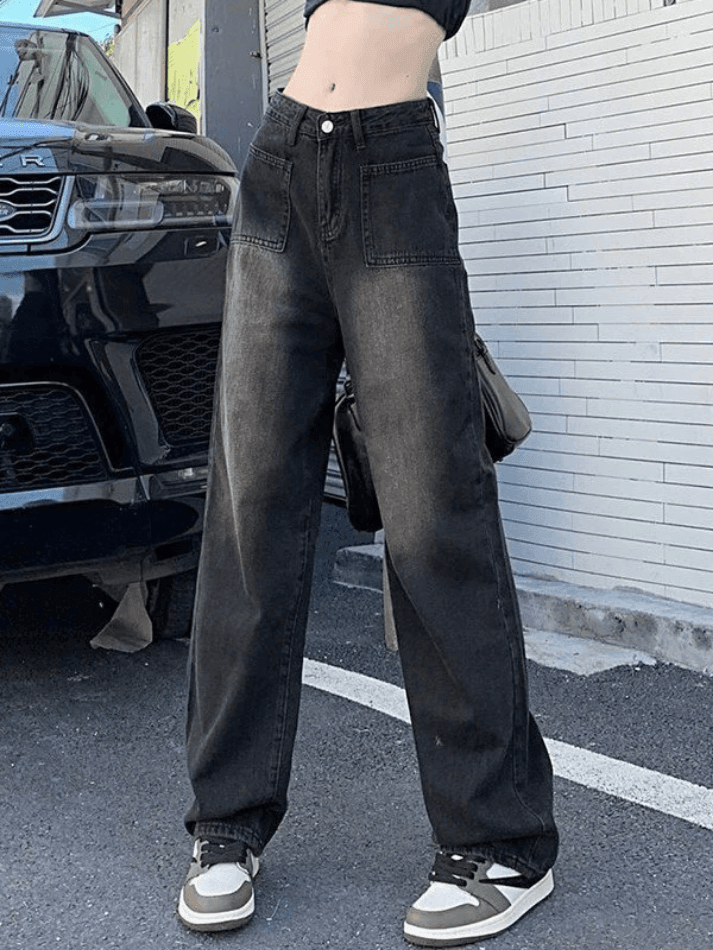 Faded Wash Vintage Straight Cargo Jeans