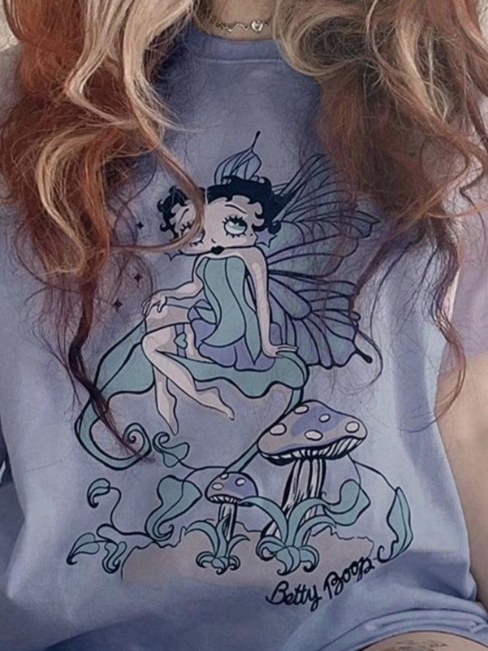 Fairy Cartoon Print Oversized Tee - HouseofHalley