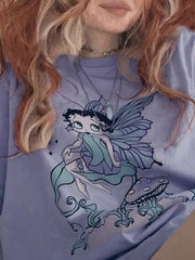 Fairy Cartoon Print Oversized Tee - HouseofHalley