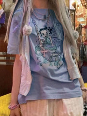 Fairy Cartoon Print Oversized Tee - HouseofHalley