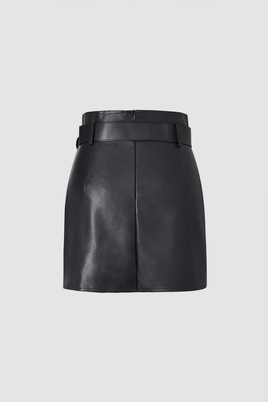 Faux Leather A-line Mini Skirt With Belt - HouseofHalley