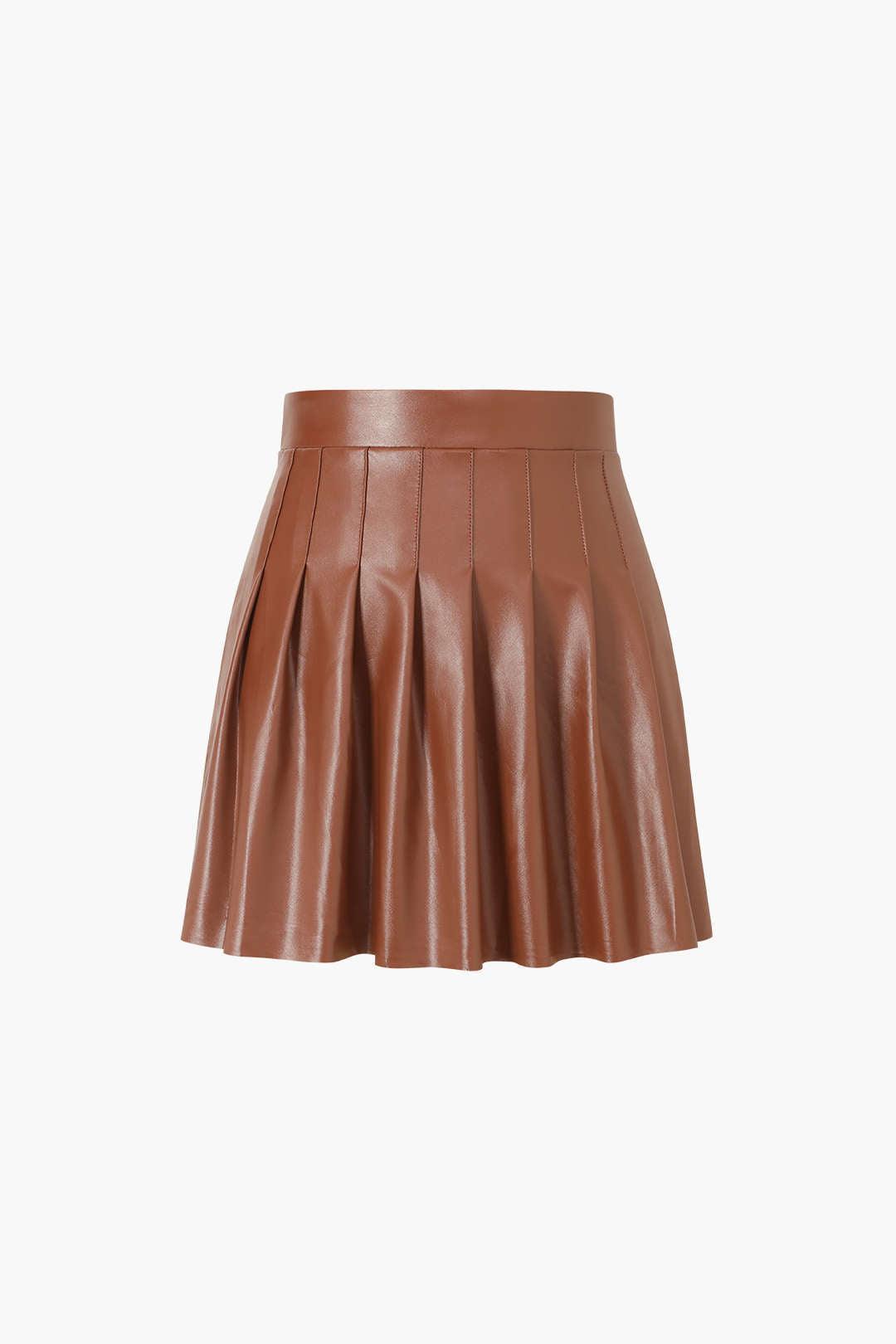 Faux Leather Pleated Mini Skirt - HouseofHalley