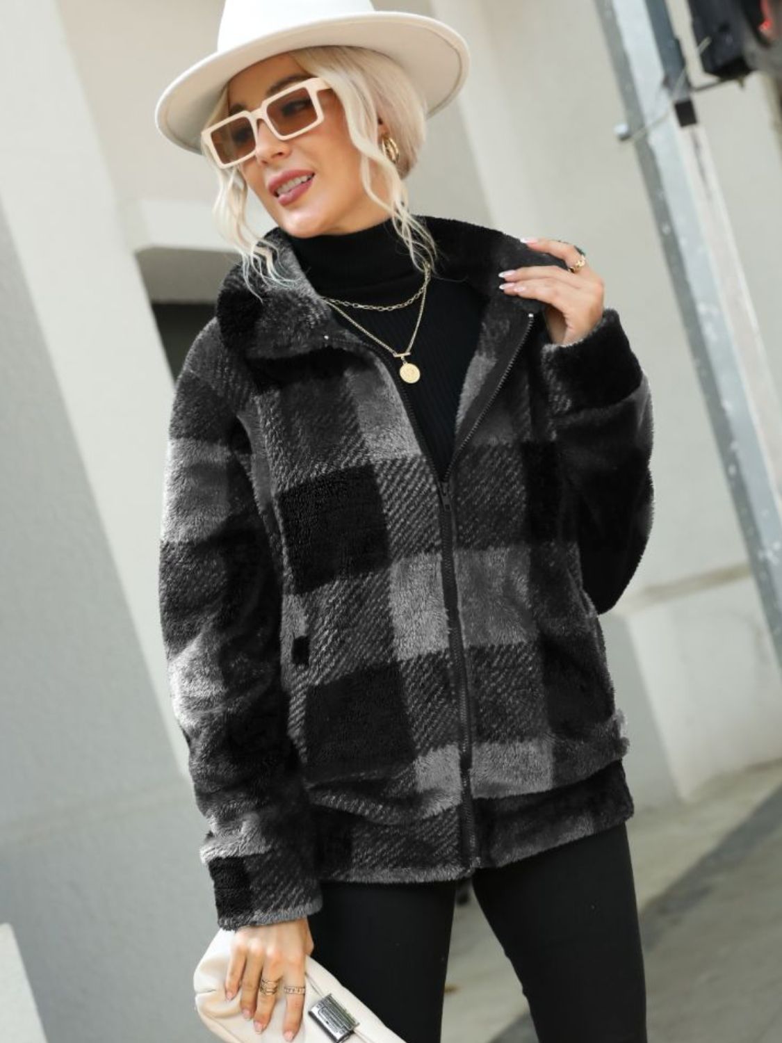 Karierte Jacke mit Reißverschlusskragen