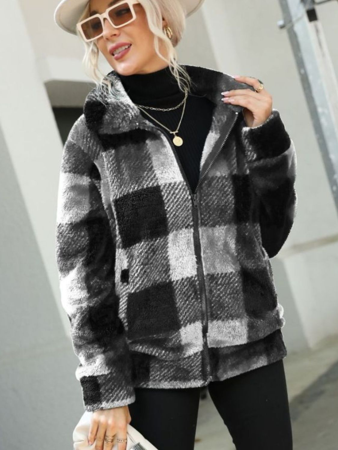 Karierte Jacke mit Reißverschlusskragen