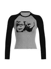 Street Portrait Print Raglan Ribbed Long Sleeve Knit - HouseofHalley