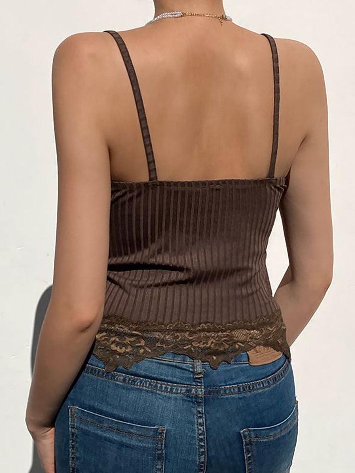 V-Neck Ribbed Lace Camisole Top - HouseofHalley