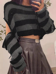 Oversize Removable Sleeves Stripe Knit Sweater