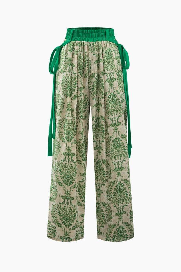 Floral Print Contrast Waist Pants - HouseofHalley