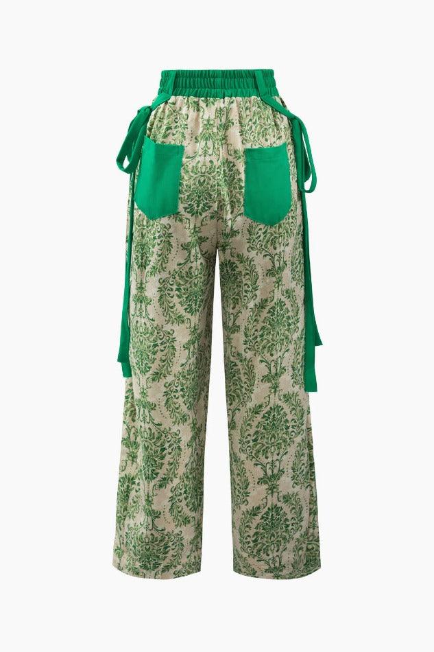 Floral Print Contrast Waist Pants - HouseofHalley