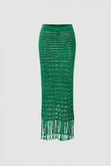 Fringe Hem Openwork Knit Cover Up Skirt - HouseofHalley