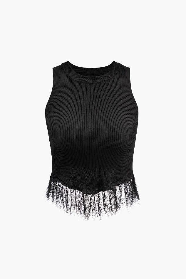 Fringe Hem Rib Knit Tank Top - HouseofHalley