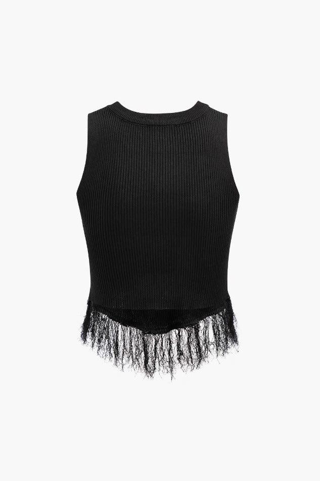 Fringe Hem Rib Knit Tank Top - HouseofHalley