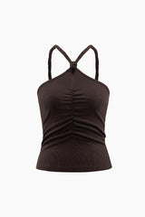 Halter Neck Plain Ruched Cami Top - HouseofHalley