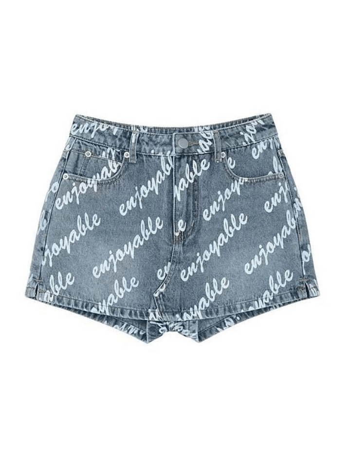 High Waist Letter Print Denim Skirt