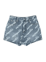 High Waist Letter Print Denim Skirt