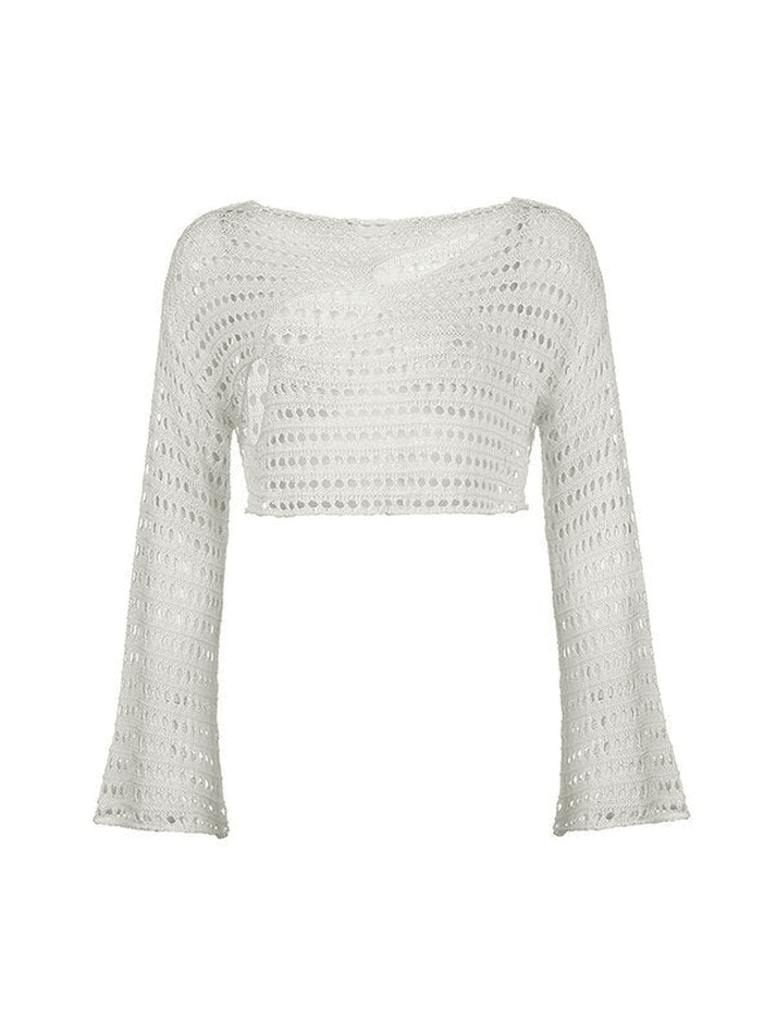 Hollow Out Long Sleeve Knit Crop Top - HouseofHalley