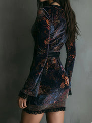 Velvet Printed Cheongsam Dress