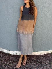 Women's casual cotton and linen sleeveless long dress