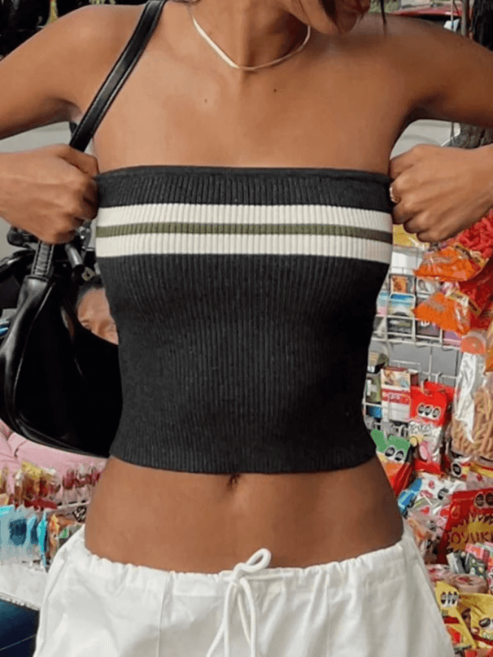 Knit Striped Bandeau Crop Top - HouseofHalley