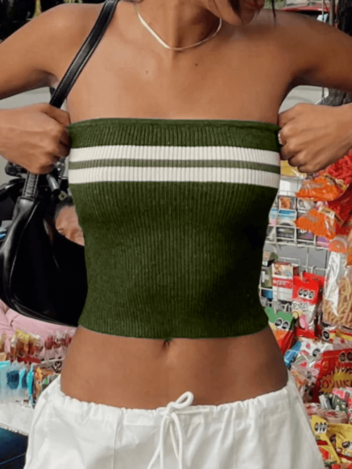 Knit Striped Bandeau Crop Top - HouseofHalley