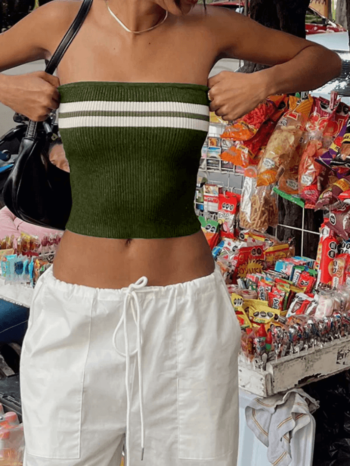 Knit Striped Bandeau Crop Top - HouseofHalley