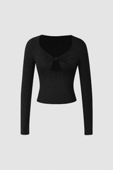 Knot Detail Cut Out Long Sleeve Top - HouseofHalley