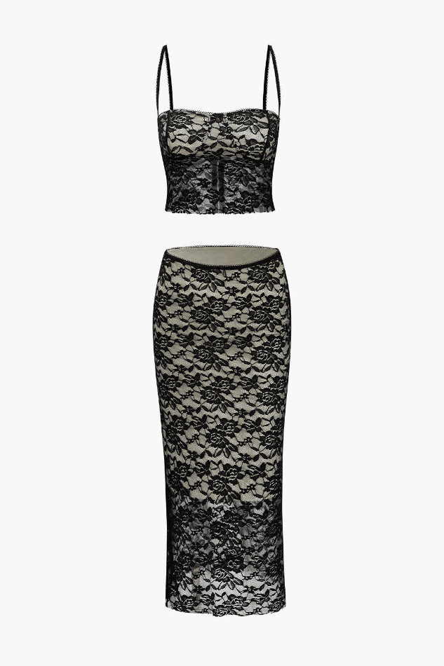 Lace Cami Top And Bodycon Midi Skirt Set - HouseofHalley