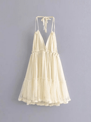 Lace Patchwork Halter Mini Dress