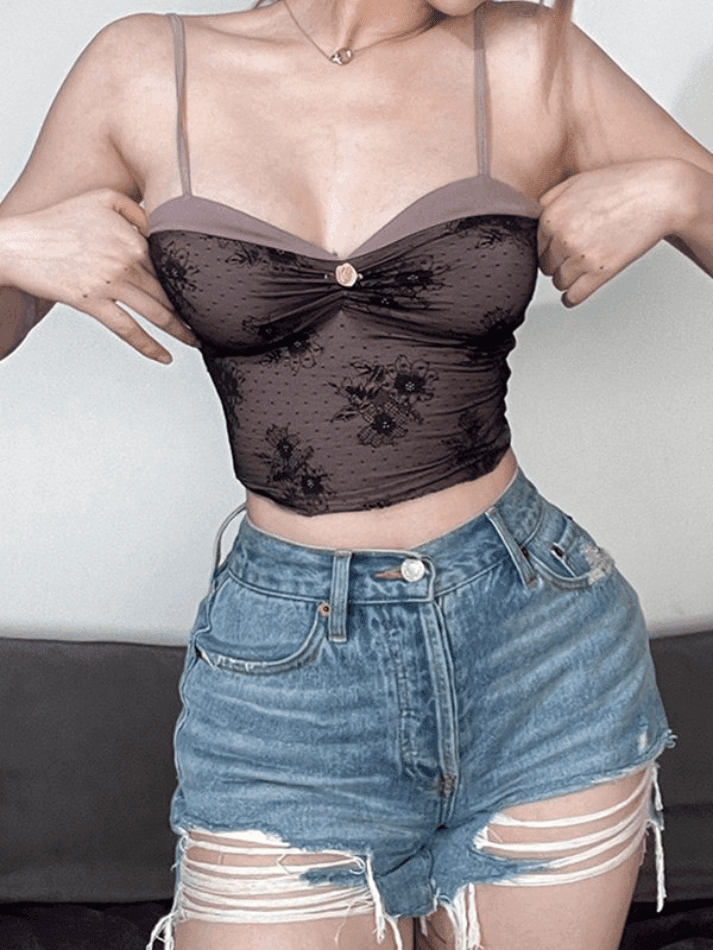 Lace Stitching Crop Cami Top - HouseofHalley