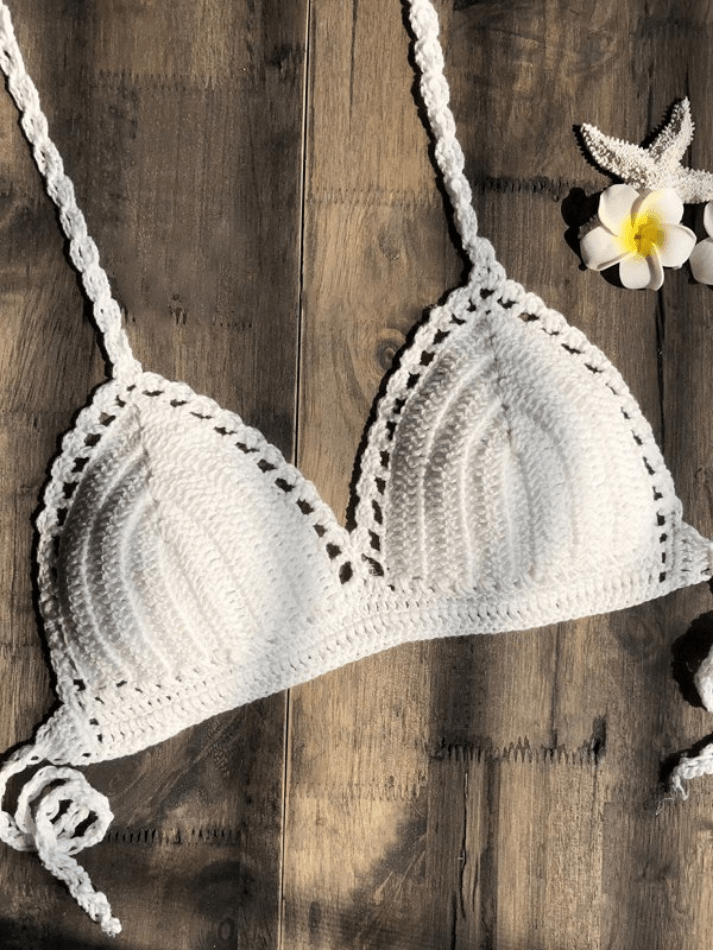 Lace Up Crochet Knitted Bikini Top - HouseofHalley