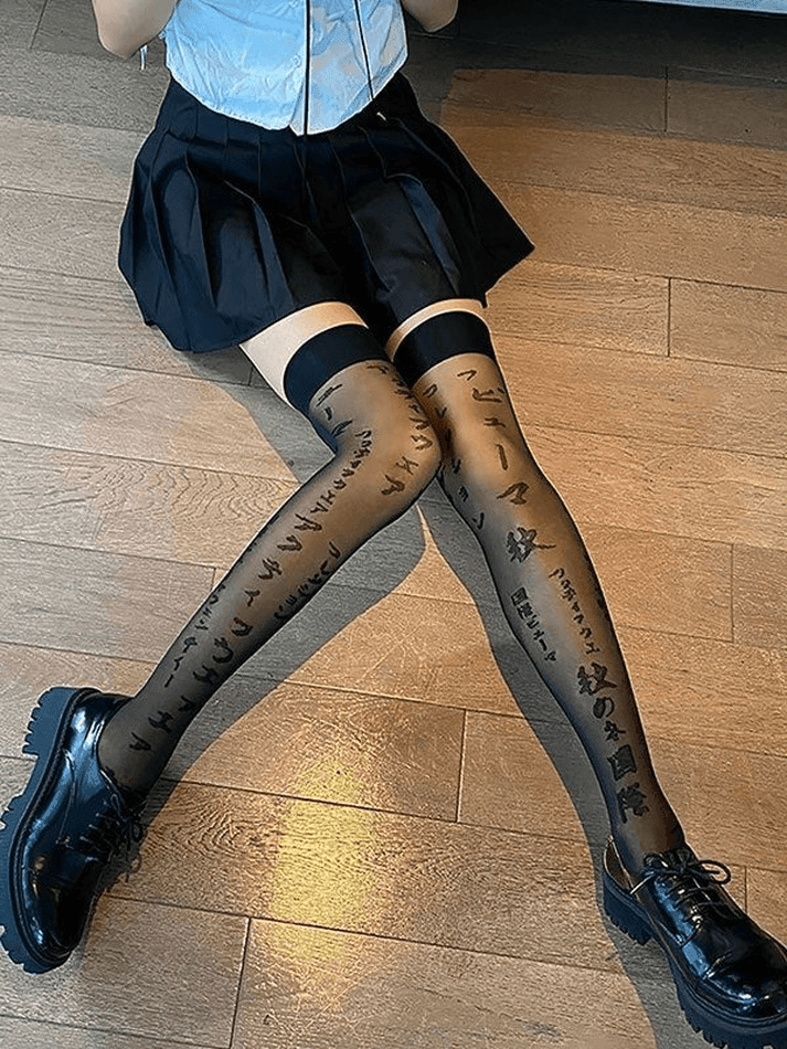 Letter Jacquard Mesh Knee High Socks - HouseofHalley