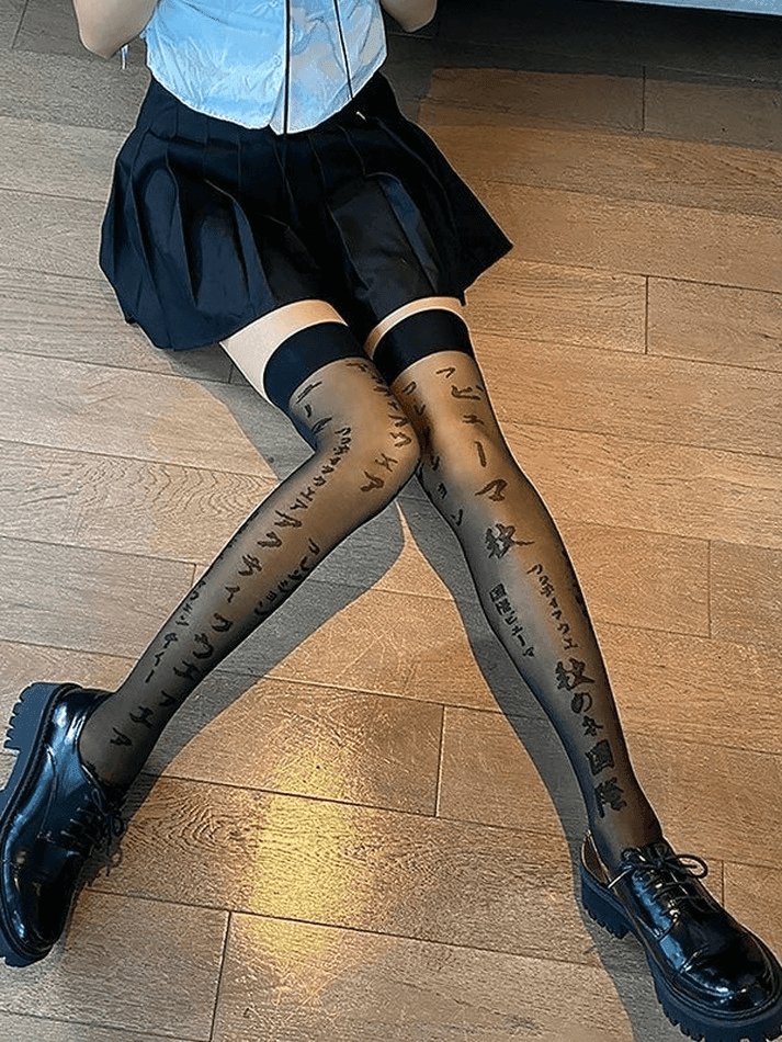 Letter Jacquard Mesh Knee High Socks