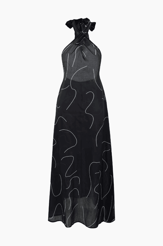 Line Print Halter Tie Maxi Dress - HouseofHalley