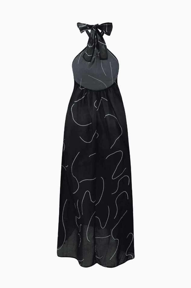 Line Print Halter Tie Maxi Dress - HouseofHalley