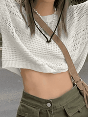 Long Sleeve Hollow Crochet Knit Crop Top