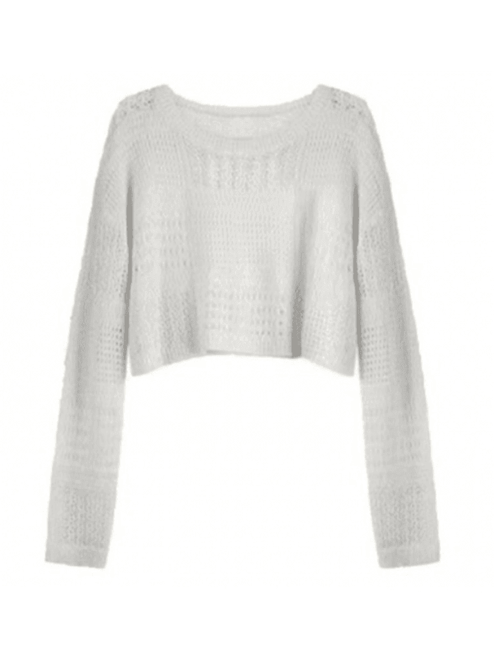 Long Sleeve Hollow Crochet Knit Crop Top