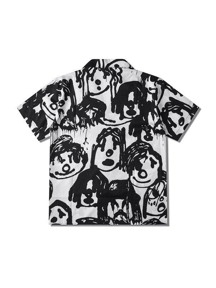 Men's Cartoon Graffiti Print Button Down Shirt - HouseofHalley