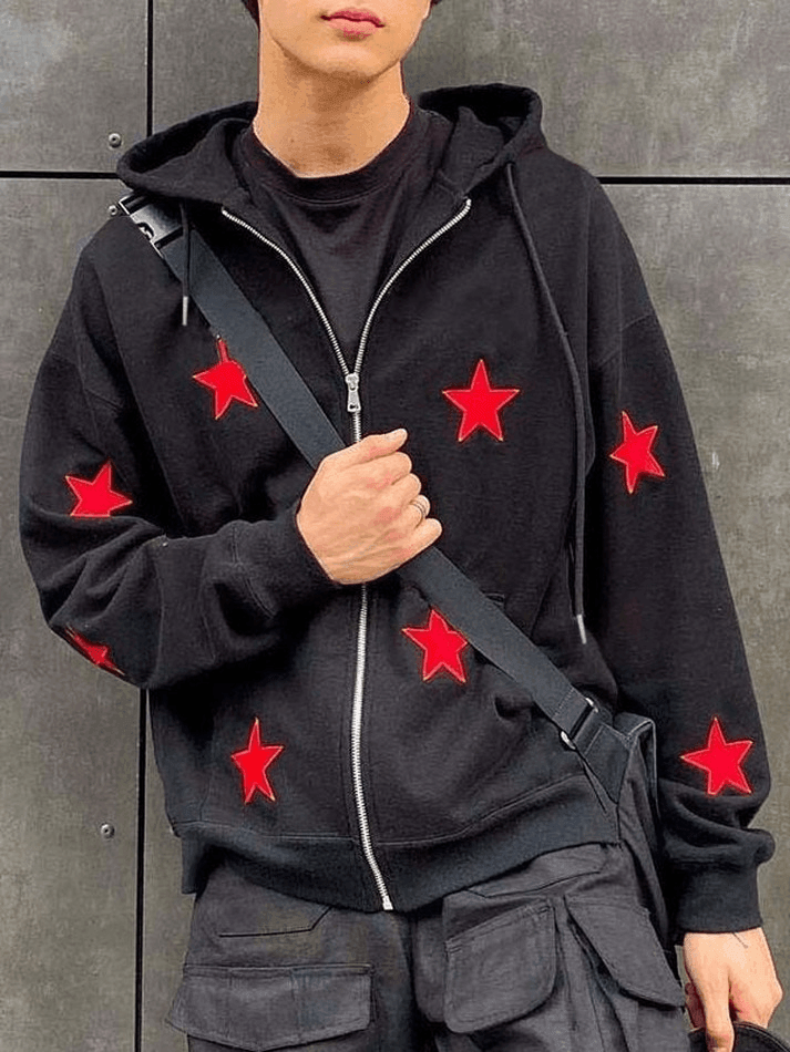 Men's Patch Star Zip Up Hoodie - HouseofHalley