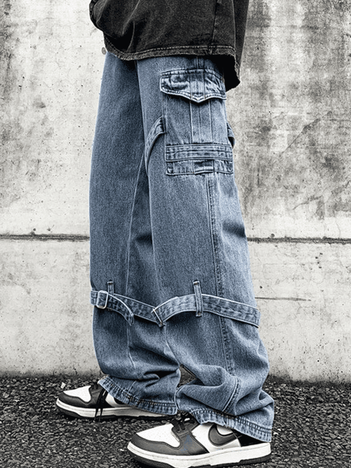 Men's Strap Detail Vintage Cargo Jeans